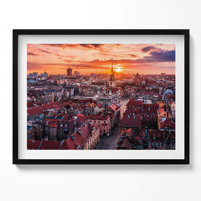 Kép keretben Naplemente városi tájképe
