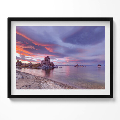 Kép keretben Tóparti szikla naplemente színei