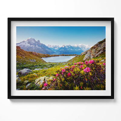 Kép keretben Hegyek tó virágos rét