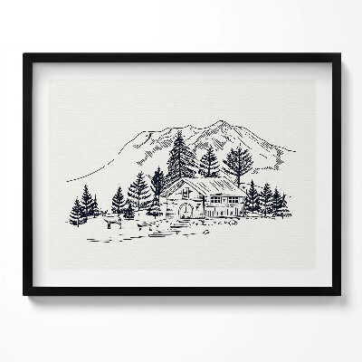 Kép keretben Hegyek erdő ház állatok