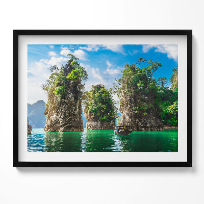 Kép keretben Tengerparti sziklaalakzatok csónak