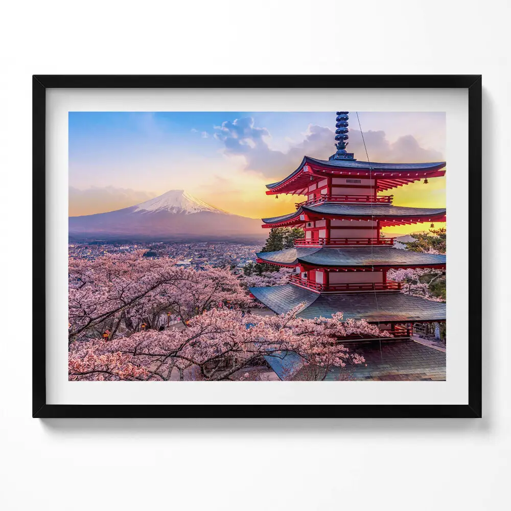 Kép keretben Japán pagoda cseresznyevirágok hegy