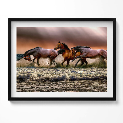 Kép keretben Futó lovak a tengerparton