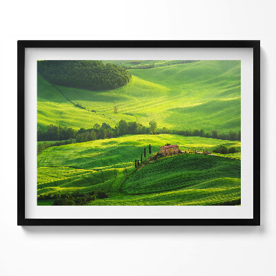 Kép keretben Zöld dombok és ház