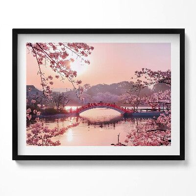 Kép keretben Virágzó cseresznye híd tó