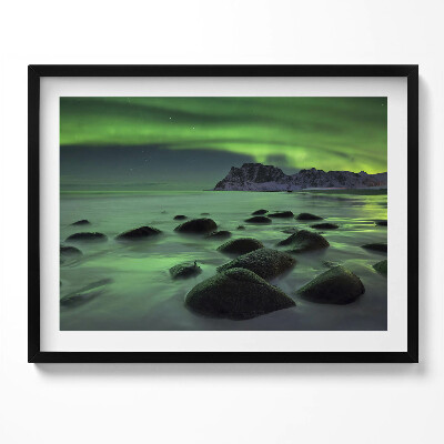 Kép keretben Északi fény és sziklás táj