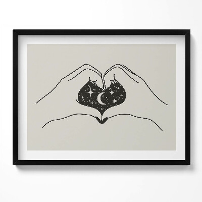 Kép keretben Csillagos égbolt és hold szív alakban