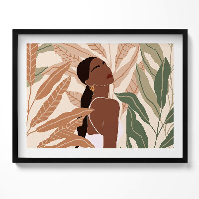 Kép keretben Női alak zöld levelek absztrakt stílus