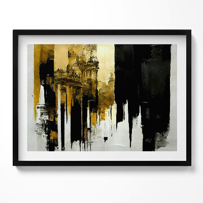 Kép keretben Absztrakt épületmotívum arany és fekete színekben