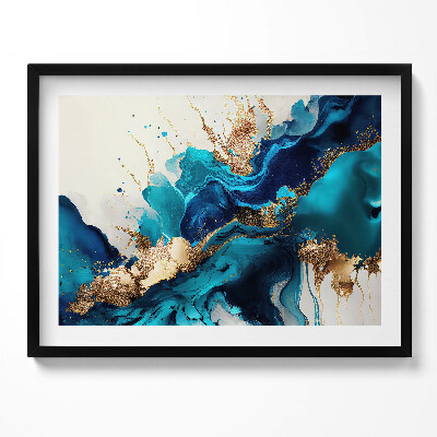 Kép keretben Absztrakt kék és arany színek