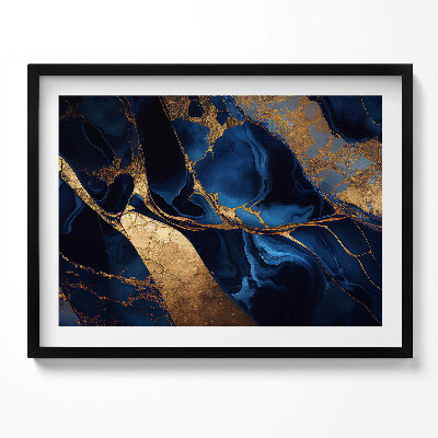 Kép keretben Absztrakt kék és arany mintázat