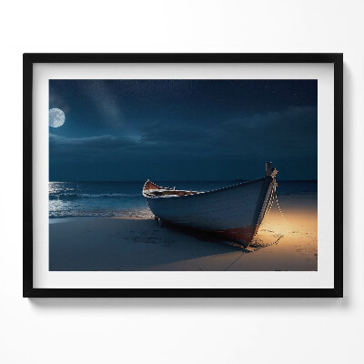 Kép keretben Hajó a tengerparton éjszaka
