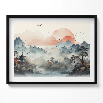 Kép keretben Hegyek tó naplemente keleti táj