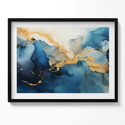 Kép keretben Absztrakt kék és arany motívum