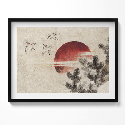 Kép keretben Naplemente gólyák fenyőág