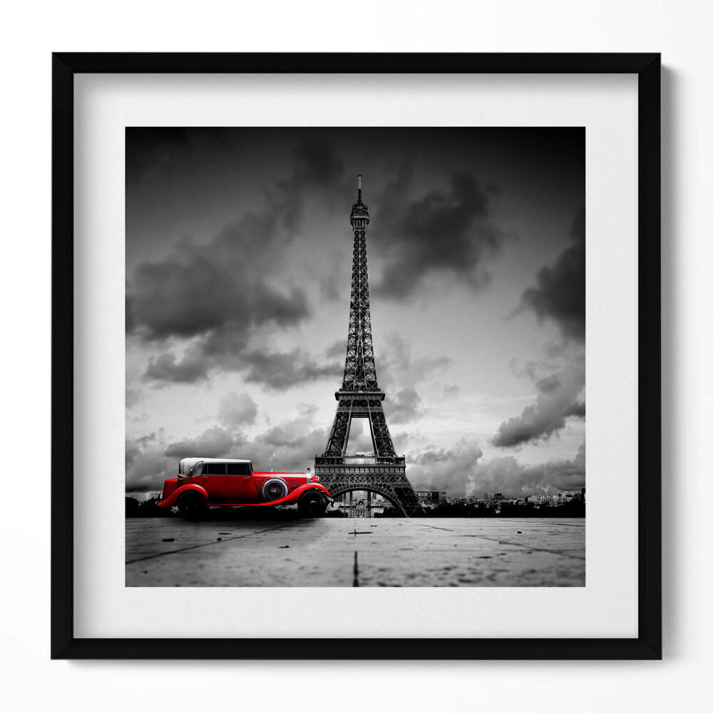 Keretezett falikép Párizsi Eiffel-torony és piros autó