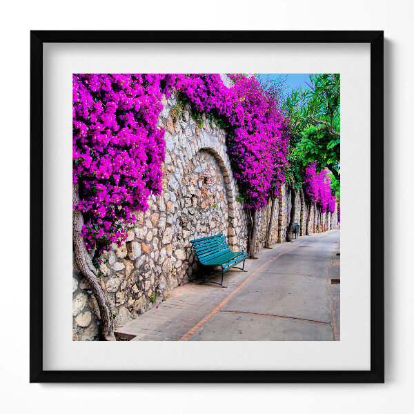 Keretezett falikép Virágzó fal zöld pad