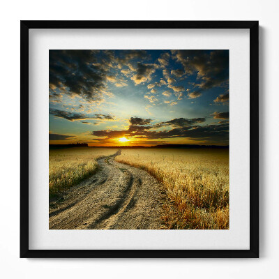Keretezett falikép Naplemente egy földúton