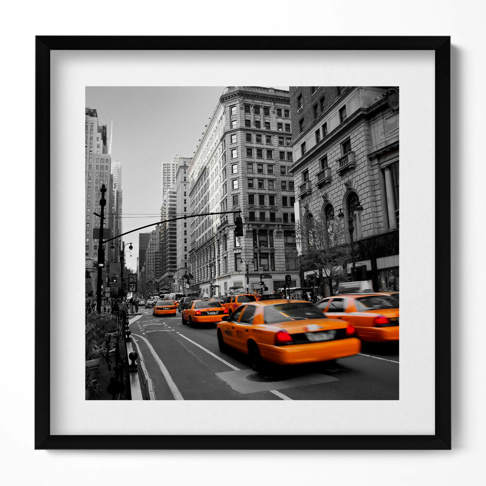 Keretezett falikép Sárga taxik városi utcán