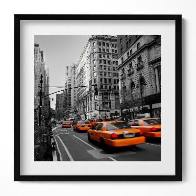 Keretezett falikép Sárga taxik városi utcán