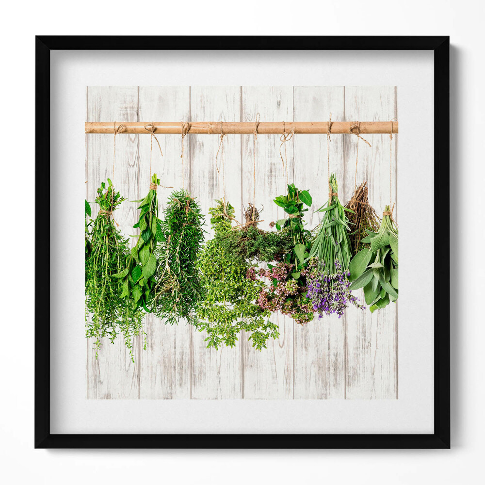 Keretezett falikép Friss fűszernövények lógatva
