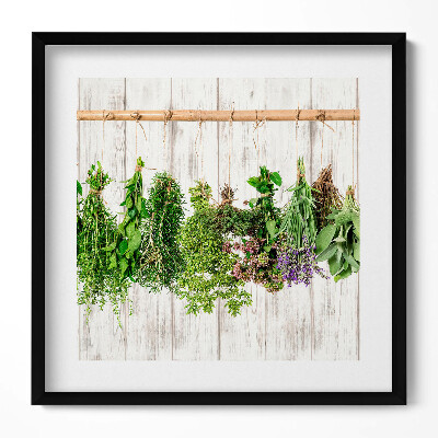 Keretezett falikép Friss fűszernövények lógatva