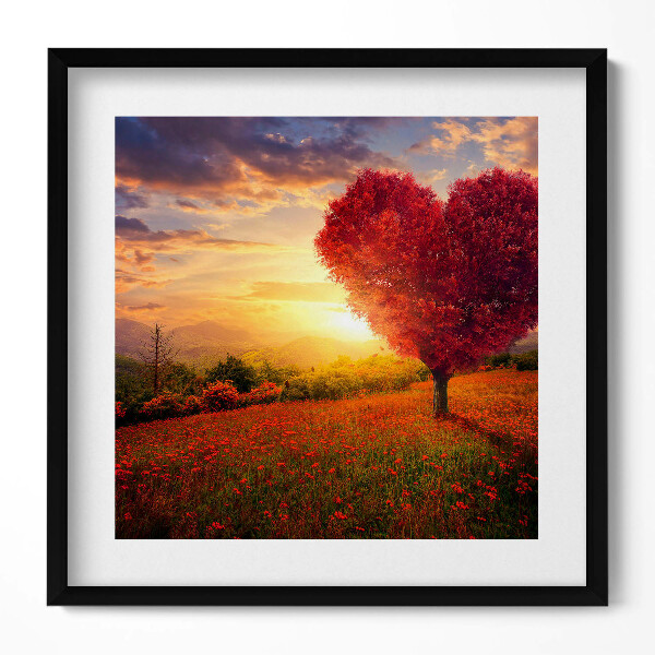 Keretezett falikép Szív alakú fa naplementében