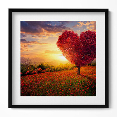 Keretezett falikép Szív alakú fa naplementében