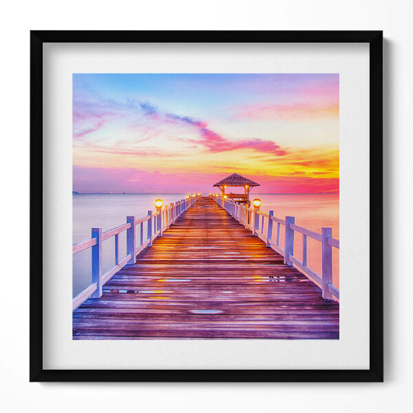 Keretezett falikép Tengerparti móló naplementében