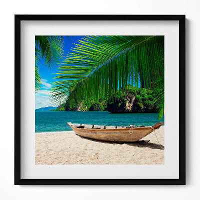 Keretezett falikép Tengerparti táj csónak pálmafák