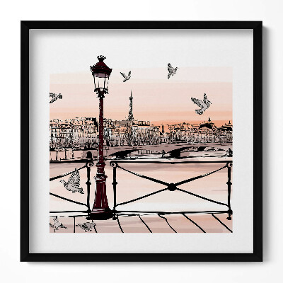 Keretezett falikép Párizsi táj Eiffel-torony madarak