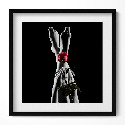 Keretezett falikép Fekete-fehér lábak piros rózsa