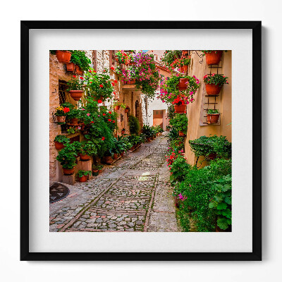 Keretezett falikép Virágos kanyargós utcácska