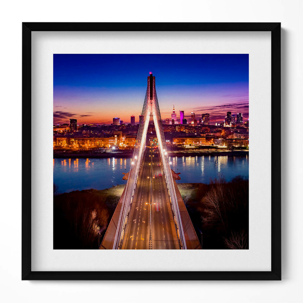 Keretezett falikép Híd városi tájjal és naplementével