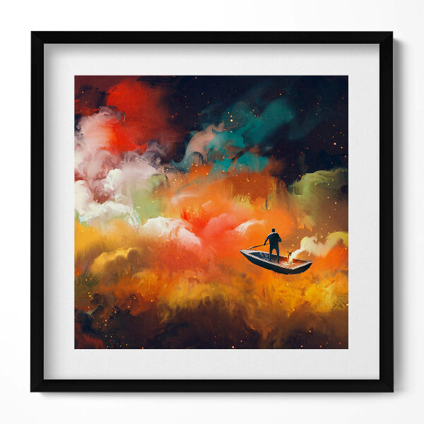 Keretezett falikép Ember csónakban színes égbolt