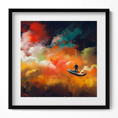 Keretezett falikép Ember csónakban színes égbolt