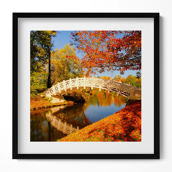 Keretezett falikép Híd őszi tájban
