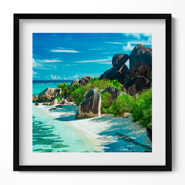 Keretezett falikép Trópusi tengerpart sziklák és növényzet