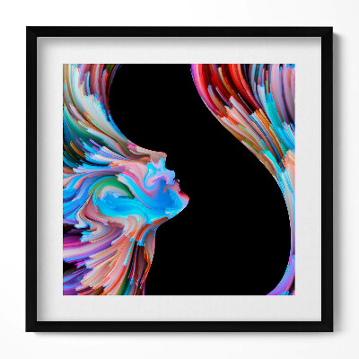 Keretezett falikép Absztrakt arckép színes vonalakkal