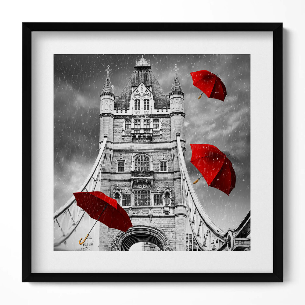 Keretezett falikép Piros ernyők a Tower Bridge előtt