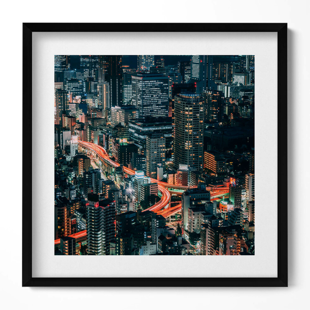 Keretezett falikép Éjszakai városkép fényekkel