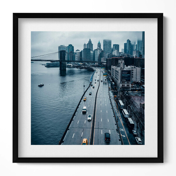 Keretezett falikép Városi táj híd felhőkarcolók