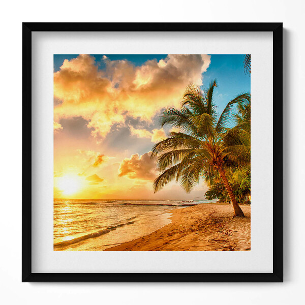 Keretezett falikép Tengerparti naplemente pálmafákkal