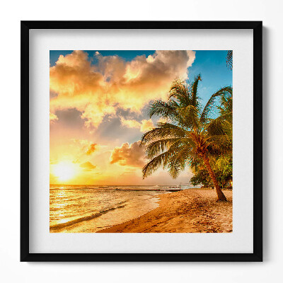 Keretezett falikép Tengerparti naplemente pálmafákkal