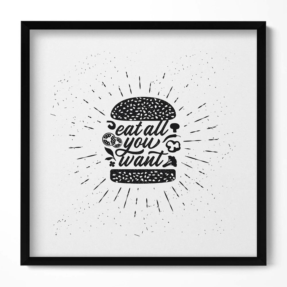 Keretezett falikép Hamburger és étkezési üzenet