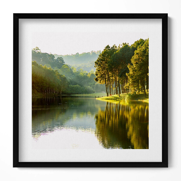 Keretezett falikép Zöld erdő tükörsima víz