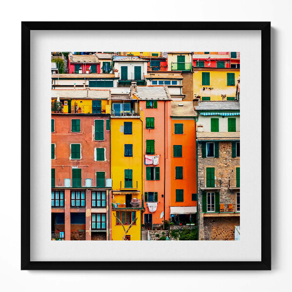 Keretezett falikép Színes házak tömbje