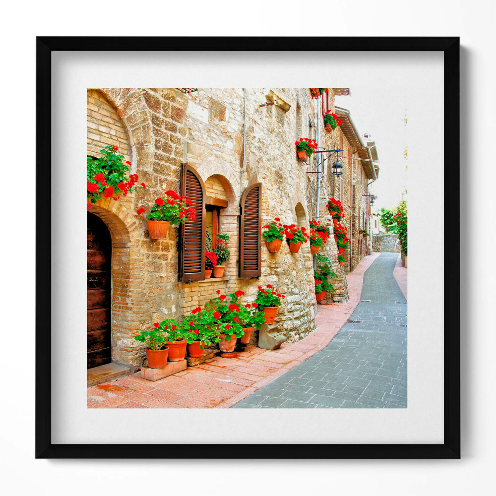 Keretezett falikép Virágos ablakok és fal