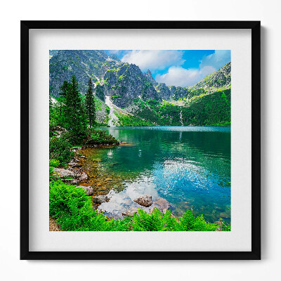 Keretezett falikép Tó hegyek zöld növényzet