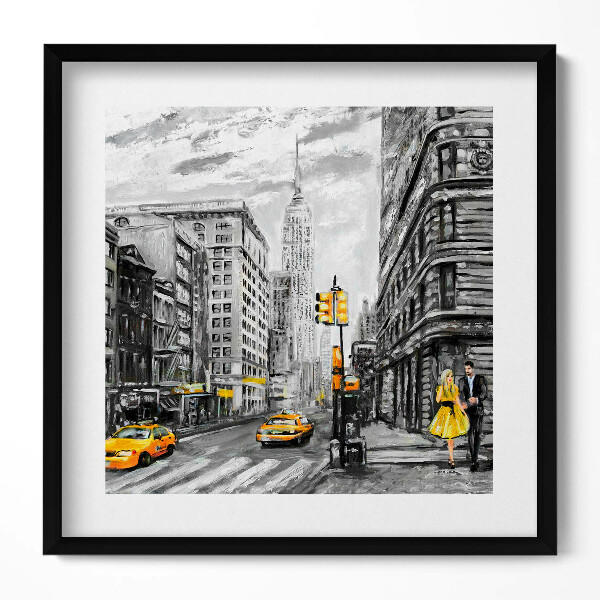 Keretezett falikép New York-i városkép sárga taxi